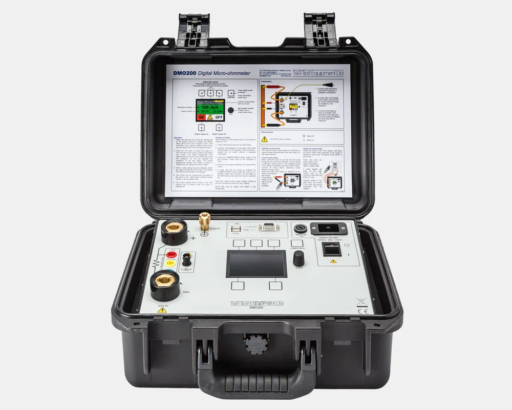 T&R digital micro-ohmmeter in an open protective case