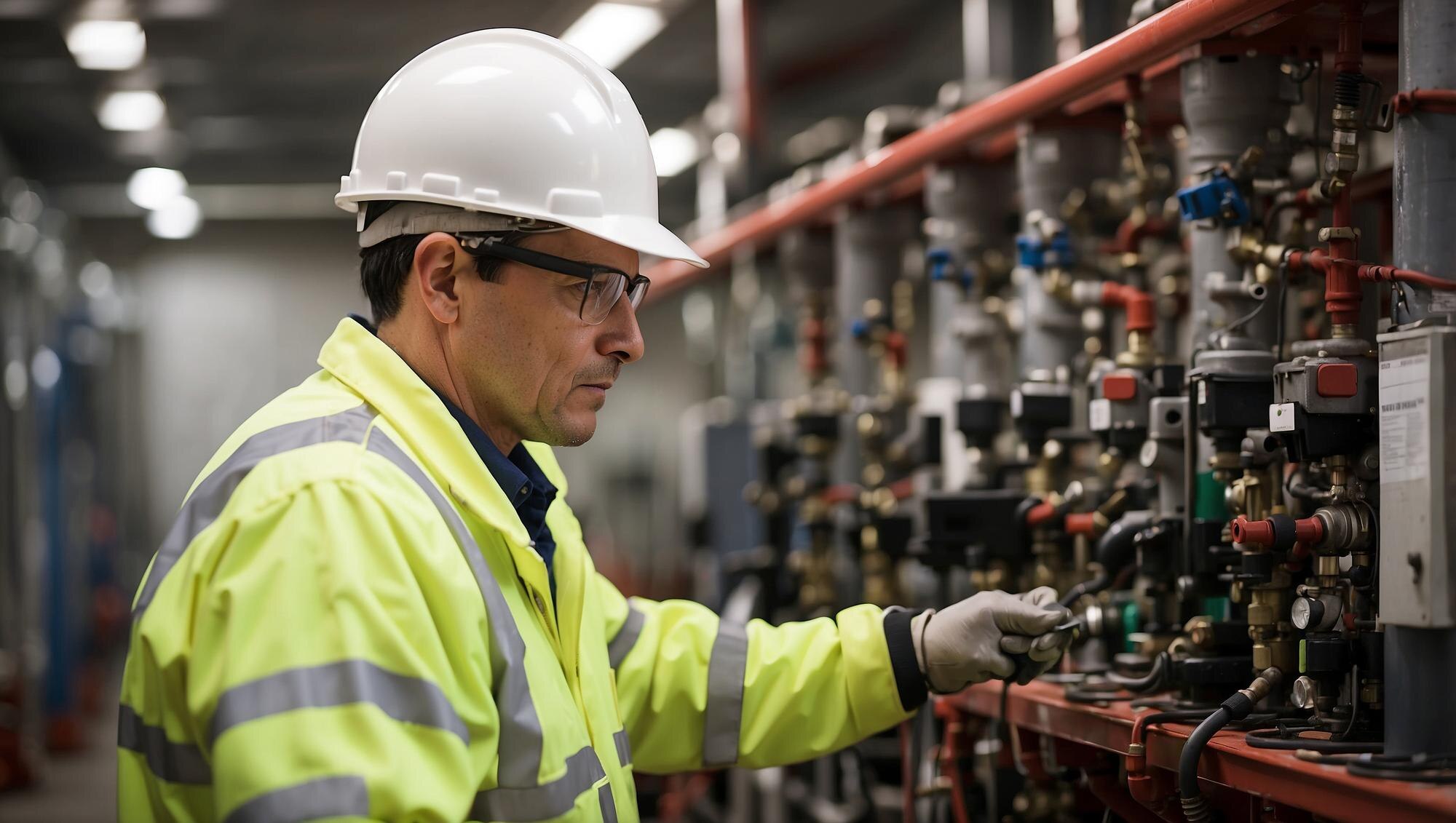 Industrial technician inspecting plant equipment